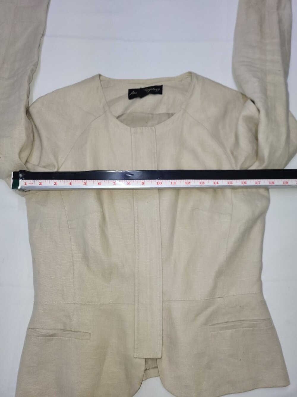 Saudra Angelucci Beige Open Front Blazer Jacket size 36 - Picture 6 of 9